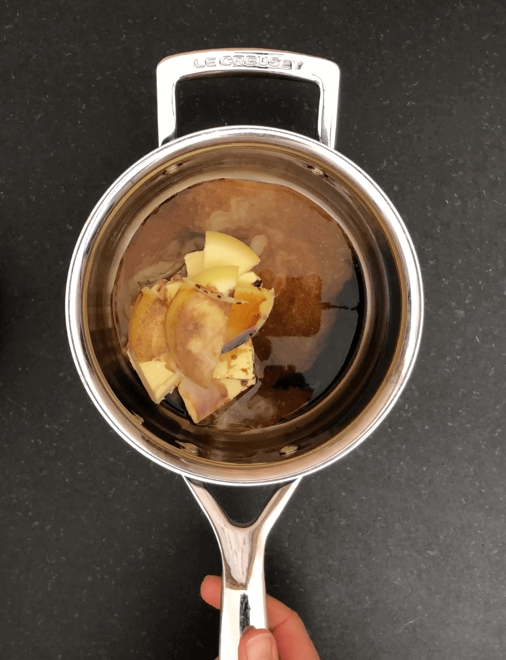Butter and coffee mixture in saucepan