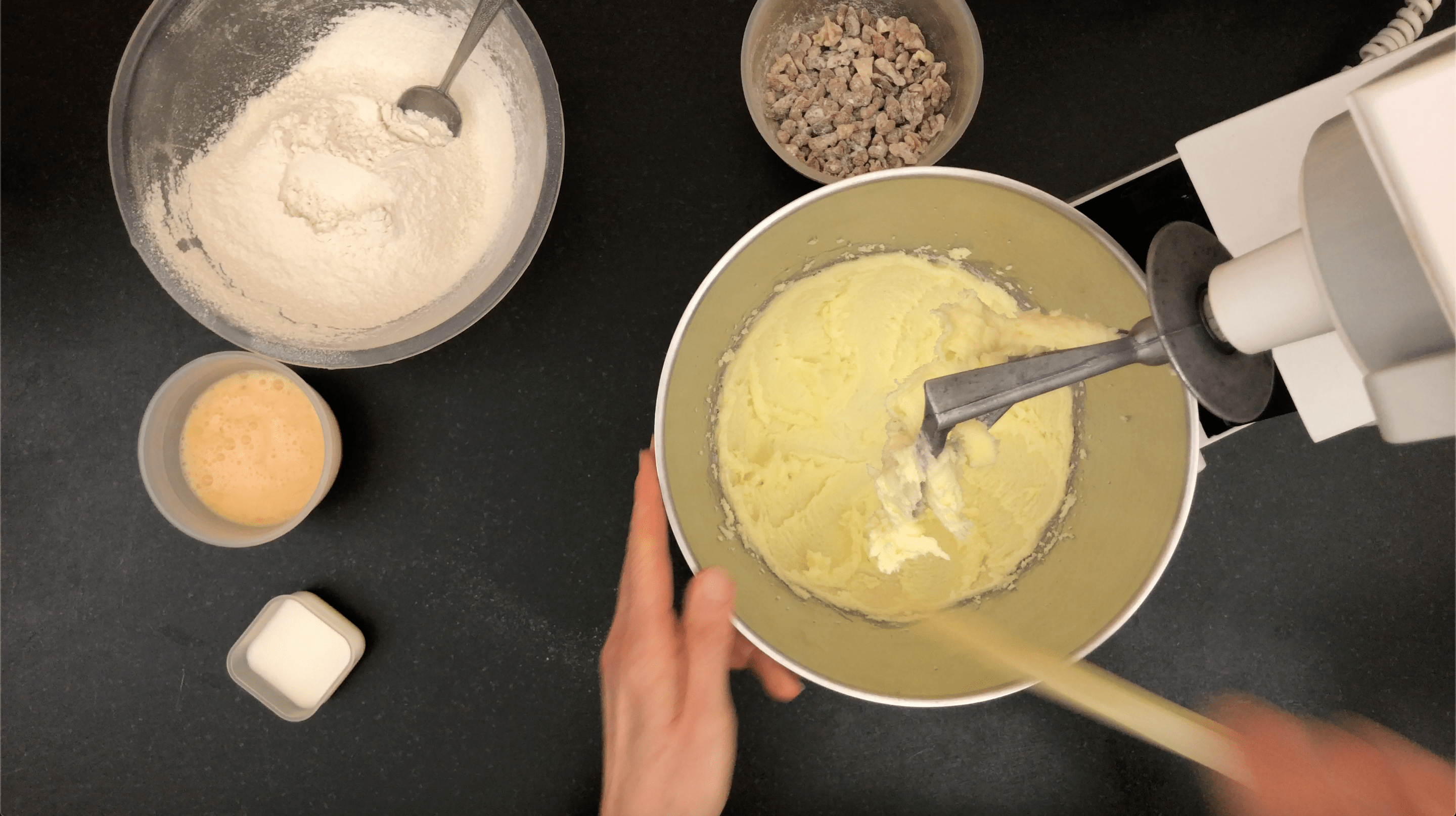 Mixing butter and sugar in a stand mixer