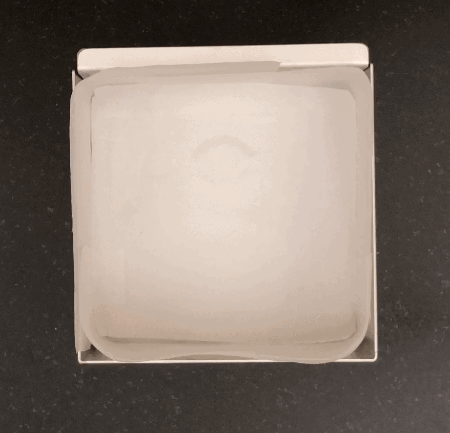 Square cake tin lined with parchment